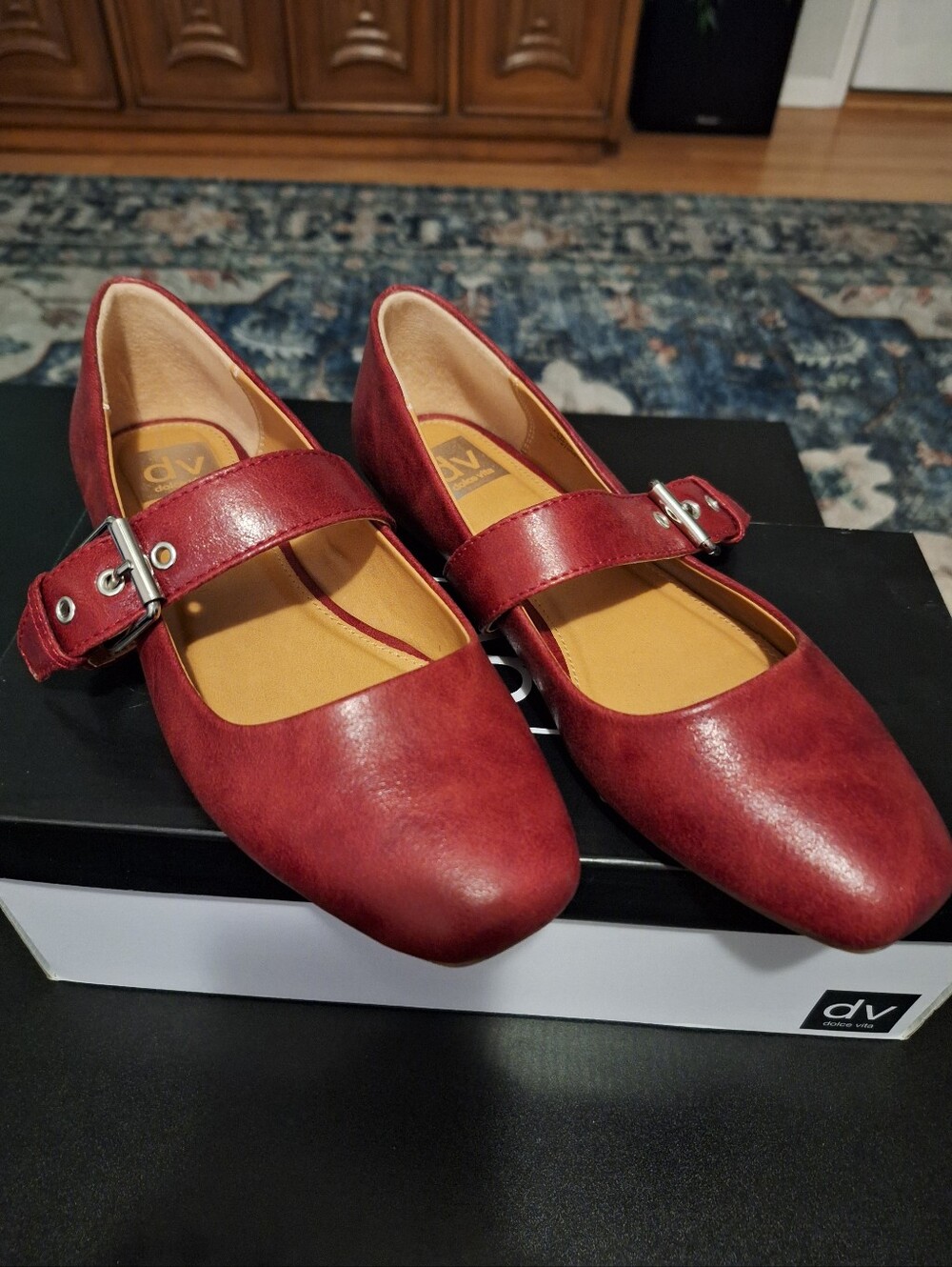 DV by Dolce Vita Red Leather Mary Jane Flats